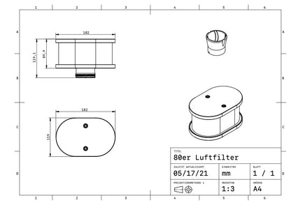 80mm Luftfilterkasten für VW Käfer CARBON-verstärkt